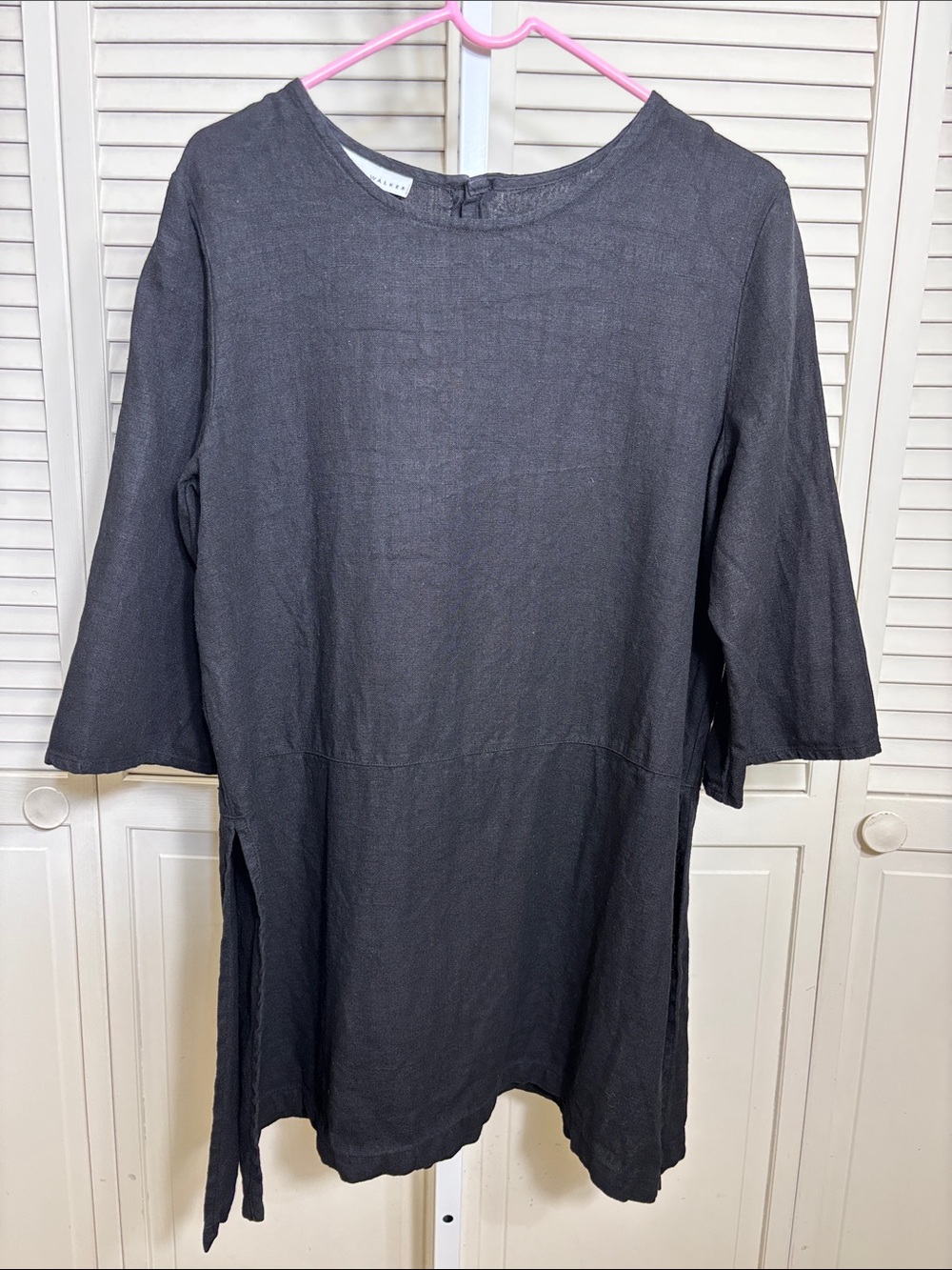 bryn Walker Black Tunic Top with 3/4 Quarter Sleeves Large